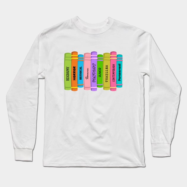 Colorful Book Genres Long Sleeve T-Shirt by Amy Designs Co.